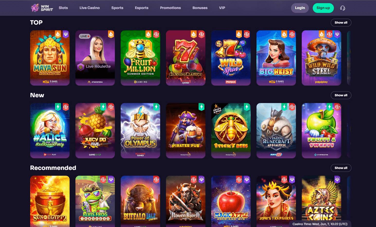 WinSpirit Casino – live casino section